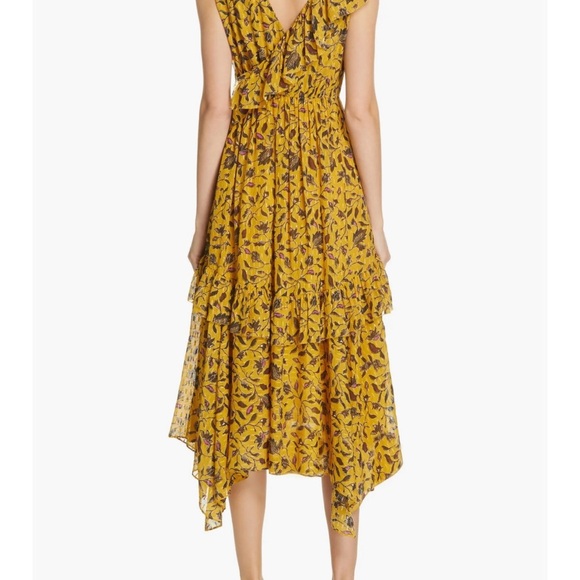 ULLA JOHNSON Yellow Amber Floral Print DANIA Ruffle Tiered Tie Shoulder MIDI 4 - Picture 2 of 16
